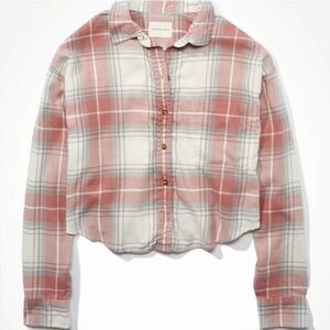 American Eagle Plaid Flannel Shirt Cropped
